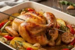 Pollo asado fácil al horno con patatas panaderas