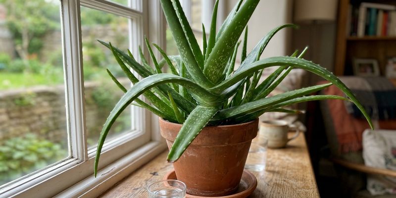 Planta de aloe vera sana en una maceta