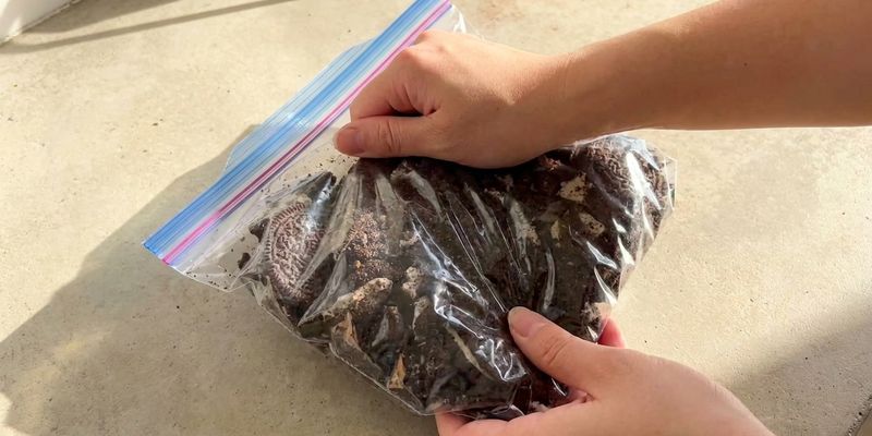 Triturando galletas Oreo dentro de una bolsa resellable