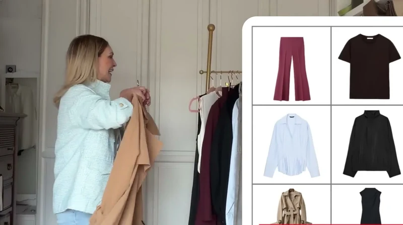 Cuadro de nueve casillas con líneas que unen las prendas de cada look